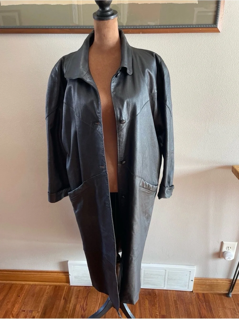 Vintage 1980s General Clothing  Company women’s leather trenchcoat.